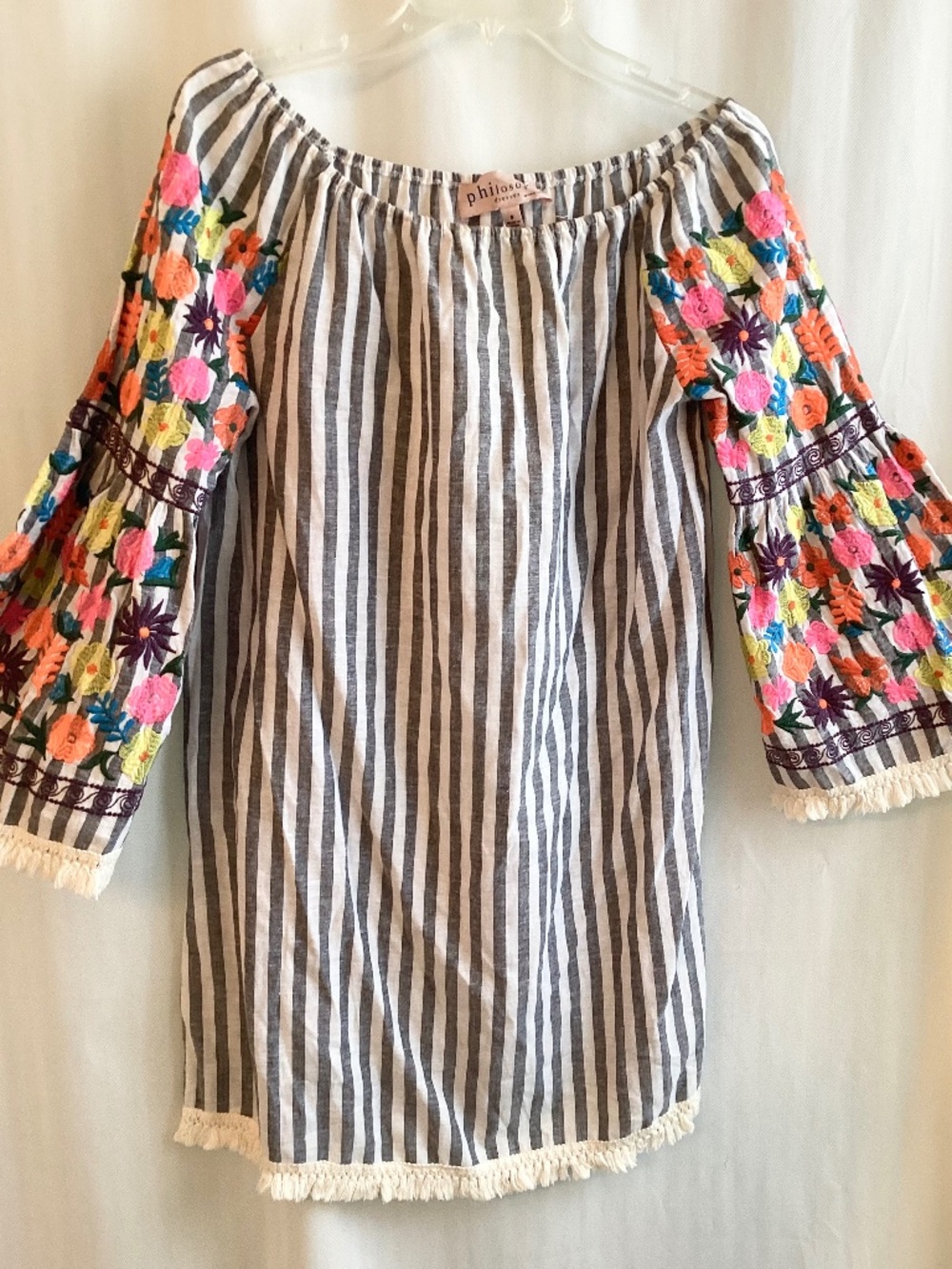 PHILOSOPHY… Striped Tunic with Embroidered Sleeves… Size Small